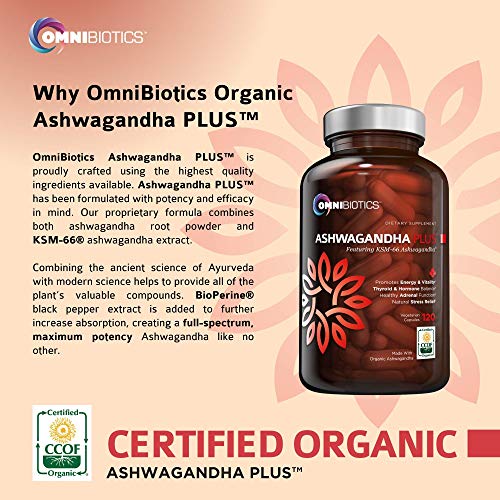 Ashwagandha Organic Capsules Clinical Strength 1300 mg with KSM-66 Ashwagandha Extract - 120 Vegan Capsules - Anxiety Relief, Stress Relief Supplement