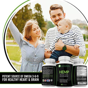 Hemp Seed Oil Capsules 1000mg Made with Organic Hemp Omega 3 6 9 Capsules for Pain and Anxiety Relief, Joint Support & Cardiovascular Health Skin Regenerator Hemp Capsules 60 Pills by Neonutrix