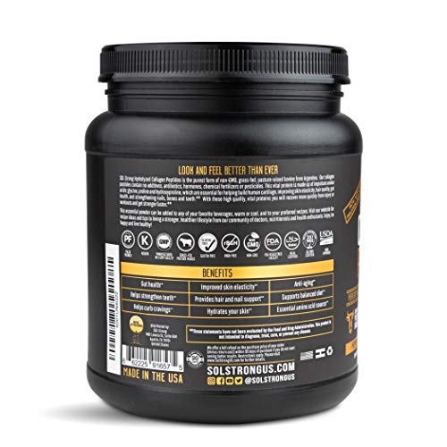 SOL STRONG Collagen Peptides Protein Powder Collagen Powder Pasture-Raised, Gluten-Free Certified Paleo and Keto, 20oz USA Extra Large (1)