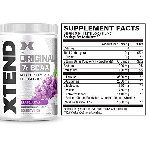 XTEND Original BCAA Powder Glacial Grape | Sugar Free Post Workout Muscle Recovery Drink with Amino Acids | 7g BCAAs for Men & Women | 30 Servings