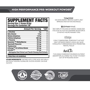 NITROSURGE Black Pre Workout Supplement - Nootropic Energy Booster Powder w/Dynamine & TeaCrine - PreWorkout Nitric Oxide Booster - 30 Servings, Sour Gummy