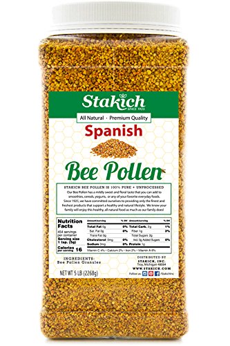 Stakich Spanish BEE Pollen GRANULES 5 lb (80 oz) - 100% Pure, Natural, Unprocessed -