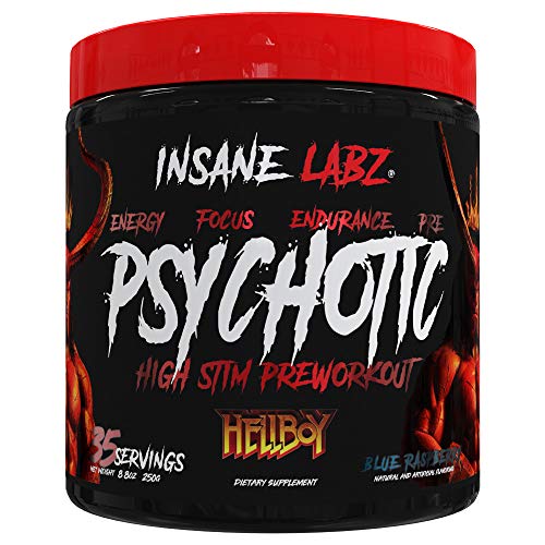 Insane Labz Hellboy Edition, High Stimulant Pre Workout Powder NO Booster with Beta Alanine, L Citrulline, and Caffeine, Boosts Focus, Energy, Endurance, Nitric Oxide Levels, 35 Srvgs,Blue Raspberry