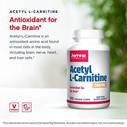 Jarrow Formulas Acetyl L-Carnitine 500 mg - 120 Veggie Caps - Antioxidant Protection for the Brain - Supports Energy Production & Metabolism - Heart & Cardiovascular Health - Up to 120 Servings