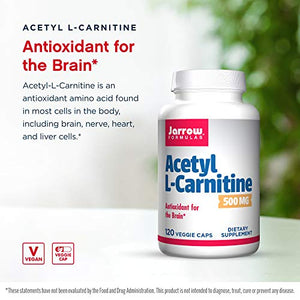 Jarrow Formulas Acetyl L-Carnitine 500 mg - 120 Veggie Caps - Antioxidant Protection for the Brain - Supports Energy Production & Metabolism - Heart & Cardiovascular Health - Up to 120 Servings