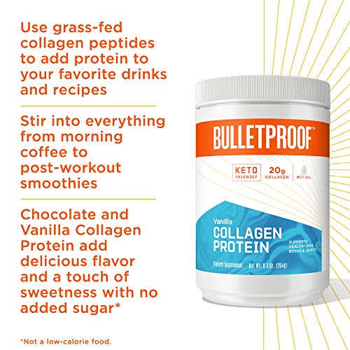 Vanilla Collagen Protein Powder with MCT Oil, 19g Protein, 9.3 Oz, Bulletproof Collagen Peptides and Amino Acids for Healthy Skin, Bones and Joints