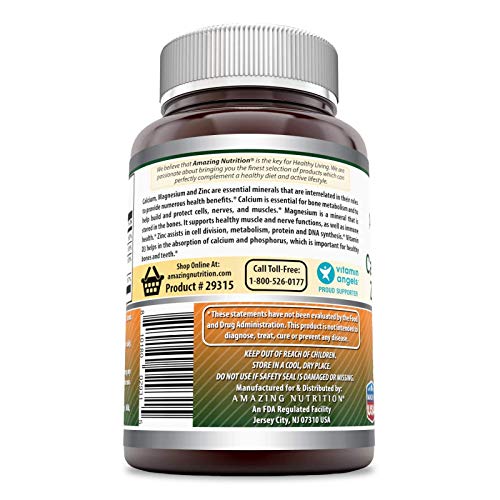 Amazing Formulas Calcium Magnesium Zinc D3 - 300 Tablets Per Bottle (Calcium 1000mg - Magnesium 400mg - Zinc 25mg Plus Vitamin D3 600 IU - Per Serving of 3 Tablets)