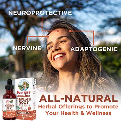 USDA Organic Ashwagandha Root Liquid Drops by MaryRuth's | Adaptogenic, Nervine, Neuroprotective | May Help Alleviate Stress & Regulate Homeostasis | Non-GMO, Vegan, 1oz