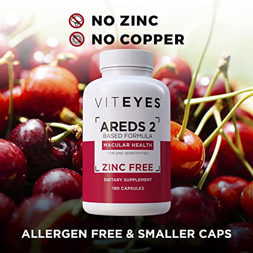 Viteyes AREDS 2 Zinc Free Macular Health Formula Capsules, Natural Vitamin E, No Zinc, No Copper, Eye Vitamin, Smaller Capsules, Vision Protection, 180 Capsules