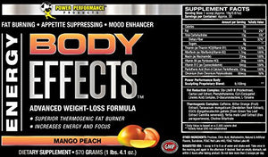 Power Performance Products Body Effects Pre Workout Supplement, Mango Peach, 570 grams (1lbs. 4.1oz)