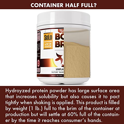 Solo Bone Broth Protein Powder, Low Sodium, Pure Hydrolyzed Collagen, For Healthy Skin, Nails, Hair, Joints & Digestion, Grass Fed, Non-GMO, Gluten Free, Paleo & Keto Friendly, 20g Protein Per Serving