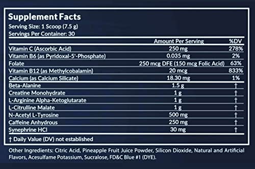 Dreamchaser Pre Workout Matrix Powder | Blue Ice Flavor | Energy, Endurance, Pumps, Mood, Focus Supplement | 30 Servings | Women & Men | Synephrine HCL 30 MG | 250 MG Caffeine