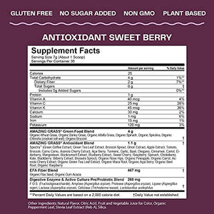 Amazing Grass Greens Blend Antioxidant: Super Greens Powder with Spirulina, Beet Root Powder, Elderberry & Probiotics, Sweet Berry, 60 Servings (Packaging May Vary)