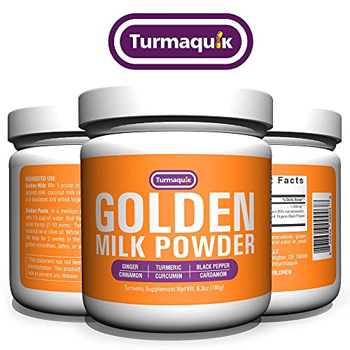 Organic Golden Milk Turmeric Powder Mix (180 Servings) + Superfood Blend of Ginger, Black Pepper, Curcumin, Cinnamon, Cardamom - Anti Inflammatory, Non-GMO, Vegan, Keto, Ayurvedic - Turmaquik