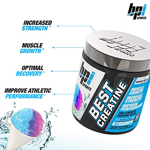 BPI Sports Best Creatine - Creatine Monohydrate, Himalayan Salt - strength, Pump, Endurance, Muscle Growth, Muscle Definition - No Bloat - Snow Cone - 50 servings - 10.58 Oz