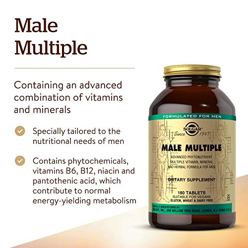 Solgar Male Multiple, 180 Tablets - Multivitamin, Mineral & Herbal Formula for Men - Advanced Phytonutrient - Vegan, Gluten Free, Dairy Free - 90 Servings