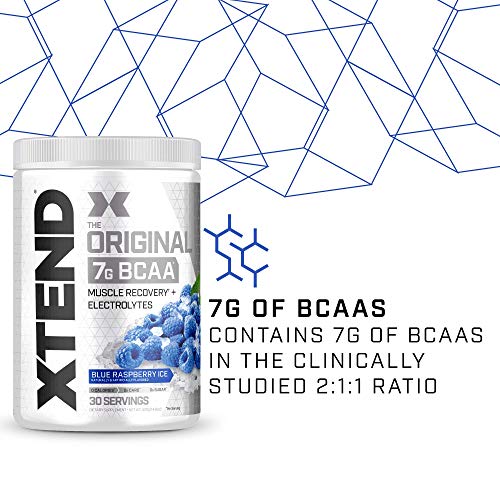 XTEND Original BCAA Powder Blue Raspberry Ice - Sugar Free Post Workout Muscle Recovery Drink with Amino Acids - 7g BCAAs for Men & Women - 30 Servings