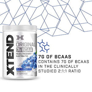 XTEND Original BCAA Powder Blue Raspberry Ice - Sugar Free Post Workout Muscle Recovery Drink with Amino Acids - 7g BCAAs for Men & Women - 30 Servings