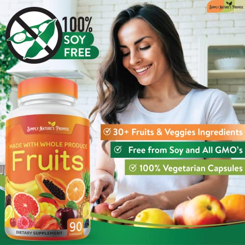 Fruit and Vegetable Supplements - 90 Veggie and 90 Fruit Capsules - Made with Whole Food Superfoods, Packed Vitamins & Minerals - No Fillers or Extracts - Soy Free - by Simply Nature's Promise