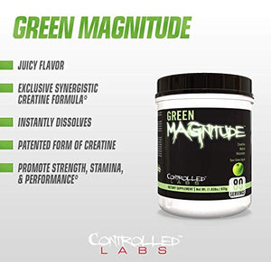 Controlled Labs Green Magnitude, Synergistic Creatine Formula, Promotes Strength, Stamina, and Performance, Helps Maintain Workout Intensity, 80 Servings, Sour Green Apple