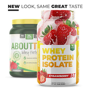 About Time Whey Protein Isolate Strawberry 2lb - 25g Protein, Non-GMO, 0g Fat, 0g Sugars, No Artificial Sweeteners, 32 Servings