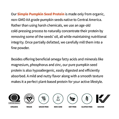 Sprout Living Simple Pumpkin Seed Protein Powder, 20 Grams Organic Plant Based Protein Powder without Artificial Sweeteners, Non Dairy, Non-GMO, Vegan, Gluten Free, Keto Drink Mix (1 Pound)