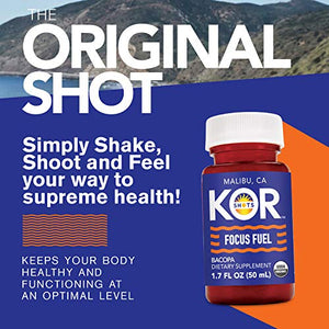 KOR Shots Bacopa Shot - 1.7 Fl Oz - Focus Fuel - Bacopa Root, Rhodiola Root and Lions Mane Mushroom - USDA Certified Organic