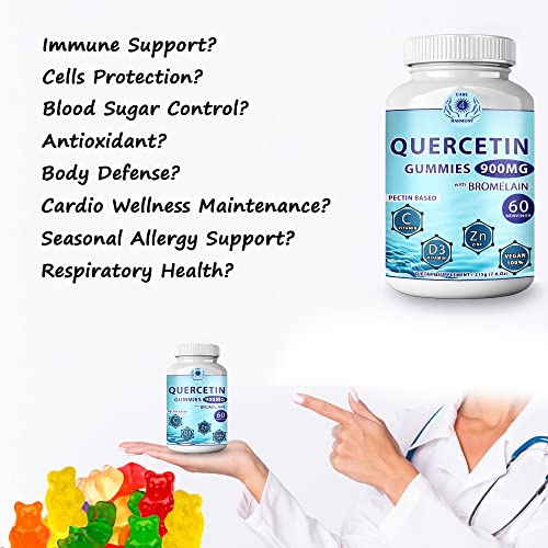 Quercetin Gummies - Quercetin with Bromelain Vitamin C + Zinc Vitamin D3 – Chewable Quercetin 900mg Supplements - Quercetin for Kids and Adults (2)