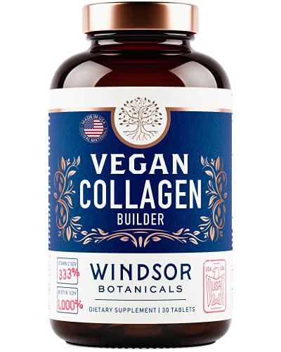 Vegan Collagen Builder Tablets by Windsor Botanicals - Non-GMO, Vegetarian, Plant-Based Supplement - Strengthens Skin, Hair, Nails and Joints - 30 Tablets