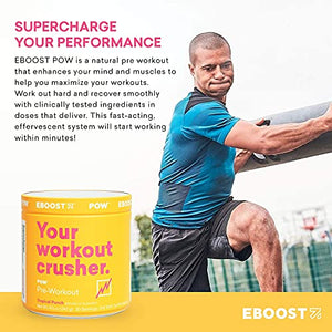 EBOOST POW Natural Pre-Workout Powder – 20 Servings - Tropical Punch - A Pre Workout Supplement for Performance, Joint Mobility Support, Energy, Focus - Non-GMO, Gluten-Free, No Creatine