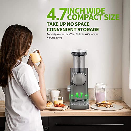 AMZCHEF Slow Juicer Machines Slow Masticating Juicer Cold Press Juicer Vegetables&Fruits Extractor 3'' Large Feed Chute Non-porous Filter Easy Clean& Quite 2 Speeds Jug Brush BPA-Free (Sliver Grey)