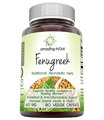 Amazing India Fenugreek 610 mg 180 Veggie Capsules (Non-GMO) *Supports Women’s Health* Supports Digestive Health* Promotes Overall Health & Well-Being*