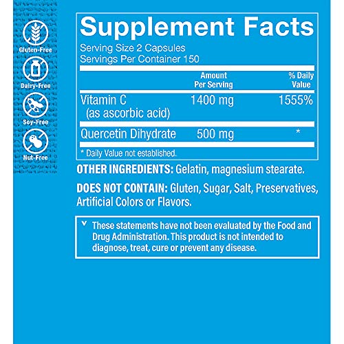 The Vitamin Shoppe Quercetin + Vitamin C, Citrus Free, Antioxidant That Supports A Healthy Immune for All Seasons (300 Capsules)