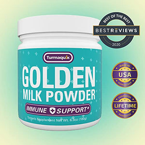 Organic Turmeric Powder, Golden Milk Immunity Aid Drink, Superfood Blend Black Pepper, Curcumin, Cinnamon, Cardamom, Vitamins C, D, B6, B12, Zinc, Golden Milk Latte Immune Support Drink, 180 Servings