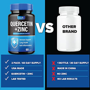 (2 Pack) Quercetin 500mg with Zinc - Immune System Booster, Lung Support Supplement for Adults Kids - Immunity Defense (120 Capsules)