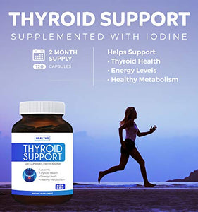 Thyroid Support with Iodine (120 Capsules & Non-GMO) Improve Your Energy & Increase Metabolism - Ashwagandha Root - Thyroid Health Complex Supplement