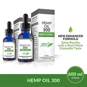 Hemp Oil for Pain, Anxiety & Stress Relief - 600mg (2 Pack) - 100% Organic Hemp Extract Drops - Natural Anti-Inflammatory, Joint Support Helps with Better Sleep & Mood - Grown and Made In USA - 2 btls