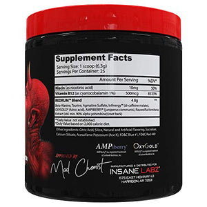 Insane Labz Redrum High Stim Pre Workout NO Booster Powder, Loaded with Beta Alanine Agmatine Sulfate Taurine Fueled by AMPiberry, OXYgold,Focus Strength Recovery,25 Srvgs Redrum (Grape)