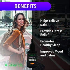 Industrial Hemp Co.100 000 mg | Pure Hemp Oil Drops, Best Hemp Oil for Pain, Stress and Anxiety Relief | USA | 2 Fl Oz (60ml)