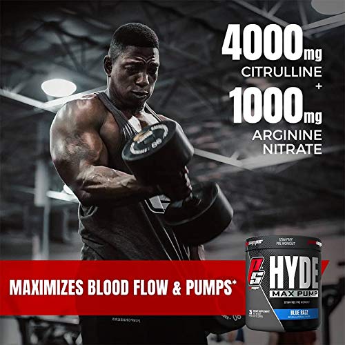 ProSupps Hyde Max Pump Pre Workout for Men and Women - Nitric Oxide Supplement for Pump and Endurance - Stimulant Free Pre Workout to Promote Blood Flow and Muscle Strength (Blue Razz, 25 Servings)