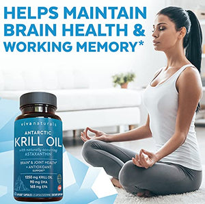Krill Oil Supplement 1250mg - Antarctic Krill Oil Omega 3 Providing Astaxanthin, DHA and EPA, Joint Support and Brain Supplement with No Fishy Aftertaste (60 Capsules)