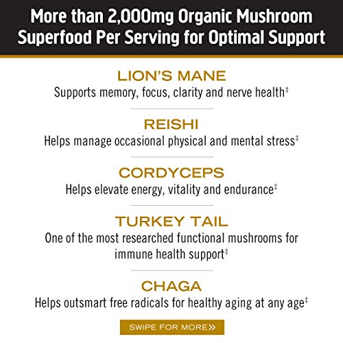 Om Mushroom Superfood Master Blend Mushroom Capsules Supplement, 80 Count, 20 Servings, 10 Mushroom Complex, Lions Mane, Chaga, Cordyceps, Reishi Extract Adaptogens for Vibrant Health, Immune Support