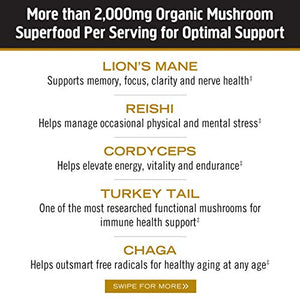 Om Mushroom Superfood Master Blend Mushroom Capsules Supplement, 80 Count, 20 Servings, 10 Mushroom Complex, Lions Mane, Chaga, Cordyceps, Reishi Extract Adaptogens for Vibrant Health, Immune Support