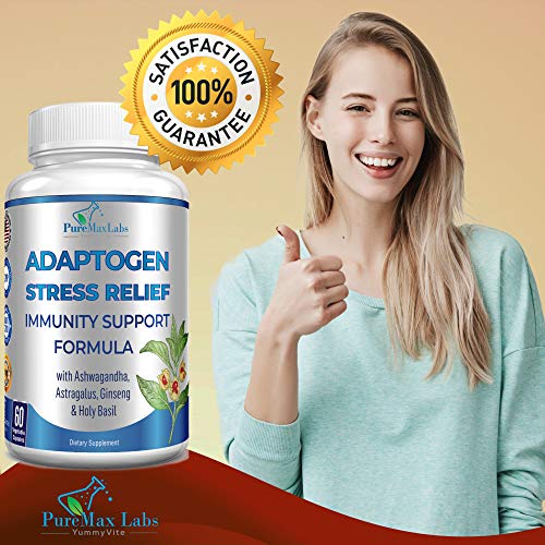 Adaptogen Stress Relief Immune Support Formula, 60 Capsules, Adrenal Support with Ashwagandha, Astragalus, Ginseng, Holy Basil, Rhodiola, Amla, Maca, Schisandra, Eleuthero, Non-GMO