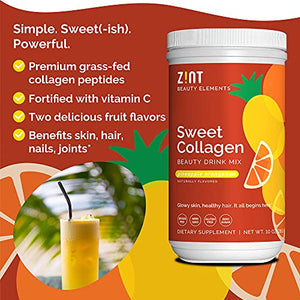 Zint Sweet Collagen Powder Beauty Drink Mix (Pineapple Orangeade): Delicious Hydrolyzed Collagen Peptides Protein Supplement - Grass-Fed, Zero Sugar, Non-GMO, Gluten-Free, 10 oz