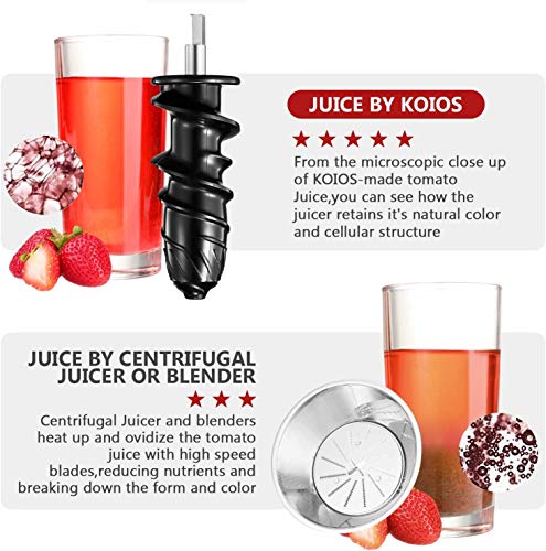 [Upgraded] KOIOS Juicing Machine, 2021 Masticating Slow Juicer Extractor, Cold Press Juicer with High Juice Yield