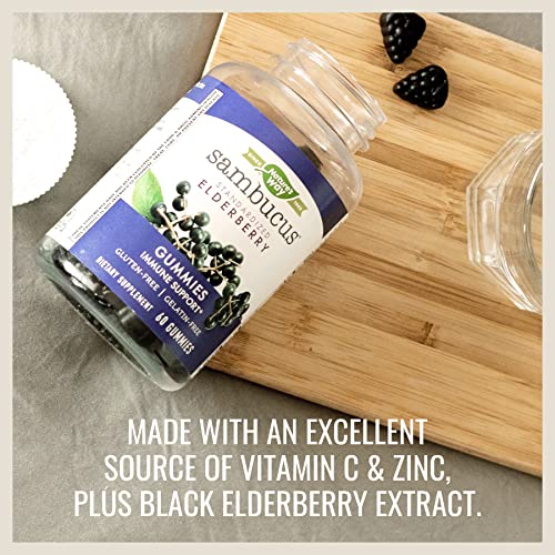 Nature’s Way Sambucus Elderberry Gummies, Immune Support Gummies*, Black Elderberry with Vitamin C and Zinc, 60 Gummies