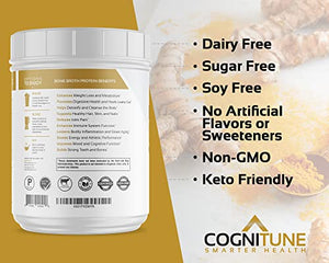 Bone Broth Protein Powder with Organic Turmeric & Collagen Peptides - Grass Fed Beef Bone Broth Collagen - Keto & Paleo Friendly Nutrition - Turmeric Flavor 22g Protein, 20 Servings