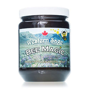 Bee Magic Healthy Raw Honey (500g) by Western Sage - Unpasteurized Honey, Bee Pollen and Royal Jelly Blend - Natural Honey Combination To Promote Health - Pure Honey