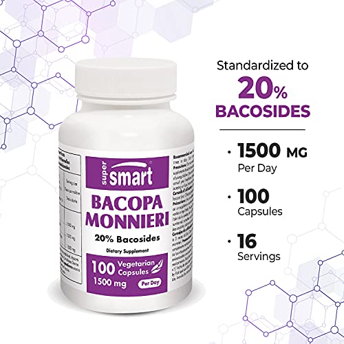 Supersmart - Bacopa Monnieri 1500 mg Per Day - Nootropic Supplement & Brain Boost - Help Improve Learning, Memory & Information Processing | Non-GMO & Gluten Free - 100 Vegetarian Capsules